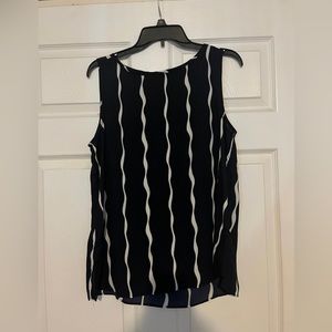 Navy blue and white striped light weight tank top.